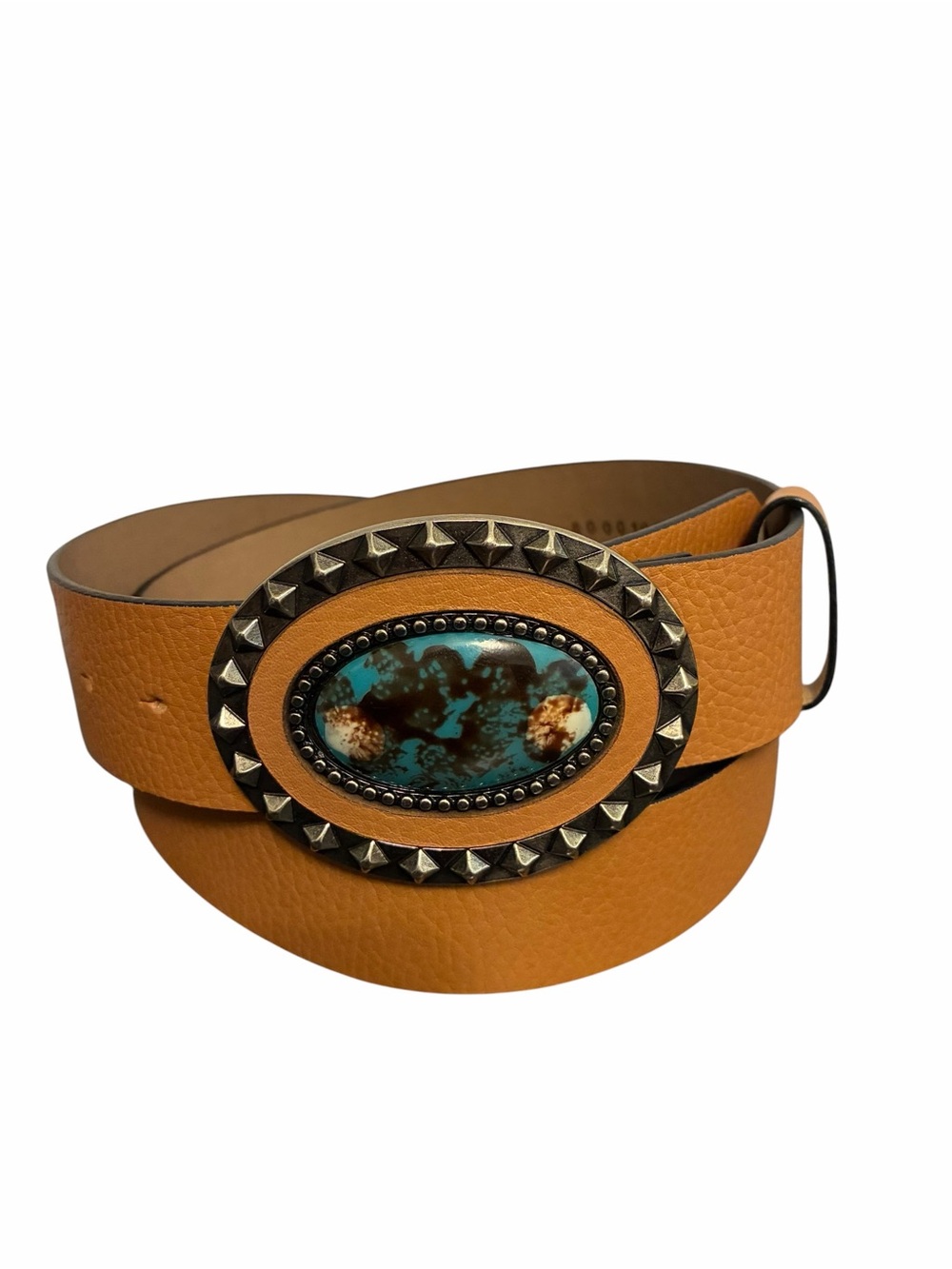 Arezzo Tan Leather Turquoise Stone Studded Buckle Western Boho Belt Size 95